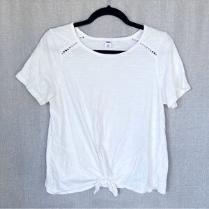Old Navy White Short Sleeve Top with Front Tie Knot and Cut Out Detail Size M
